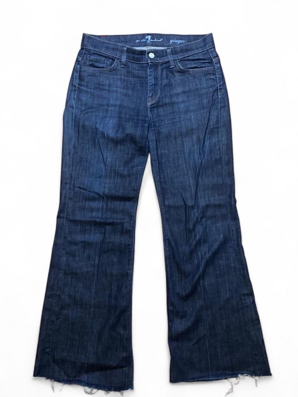 7 For All Mankind Mid Rise Dark Blue Flare Jeans - Women